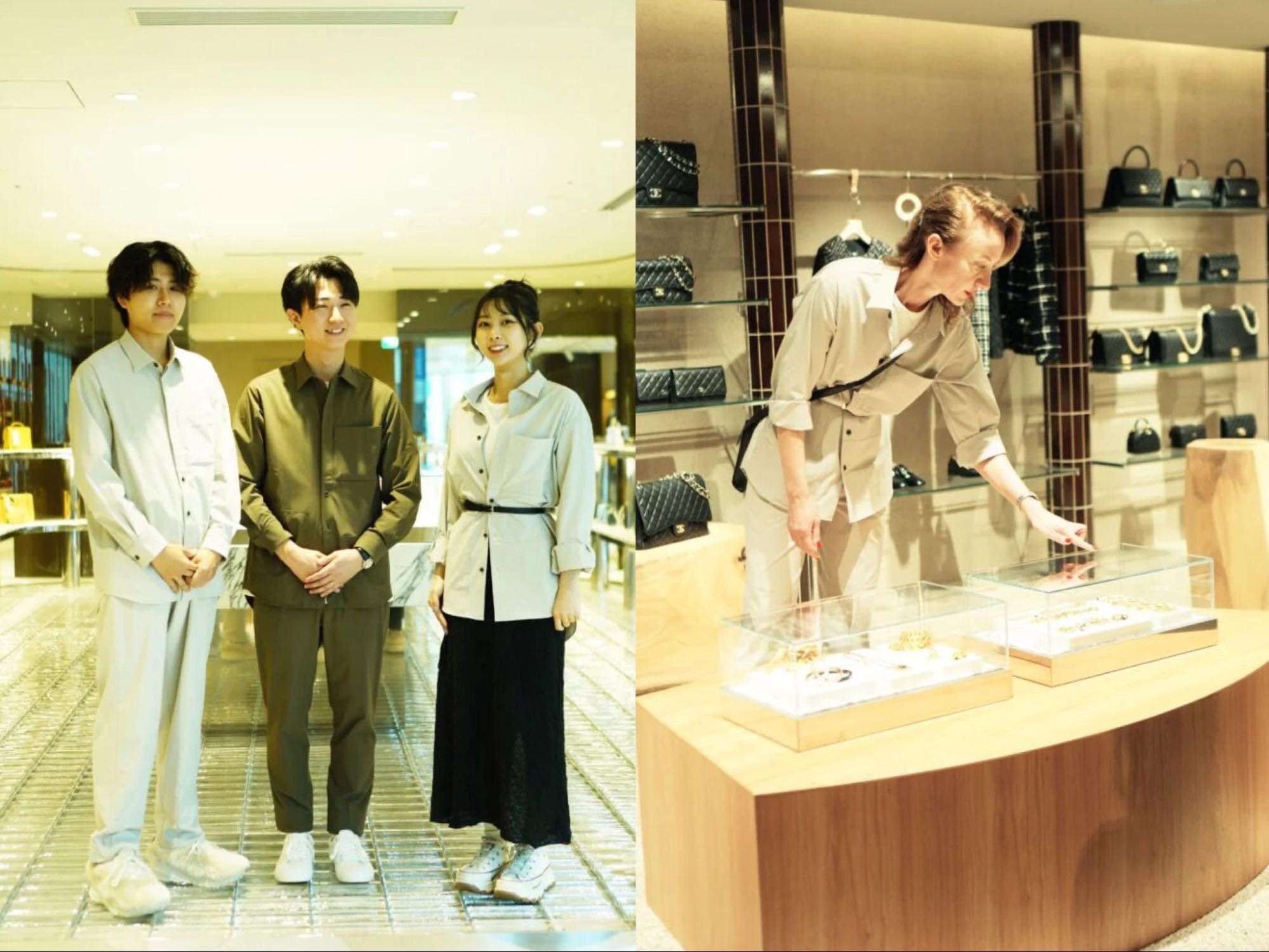 制服を身につけているスタッフ3名と、働いている様子